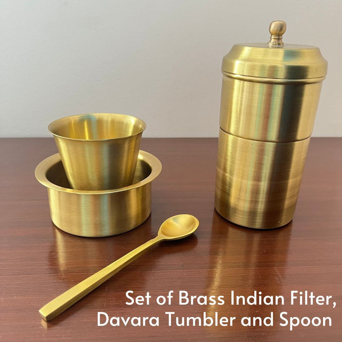 Brass Indian Filter and Davara Tumbler Set